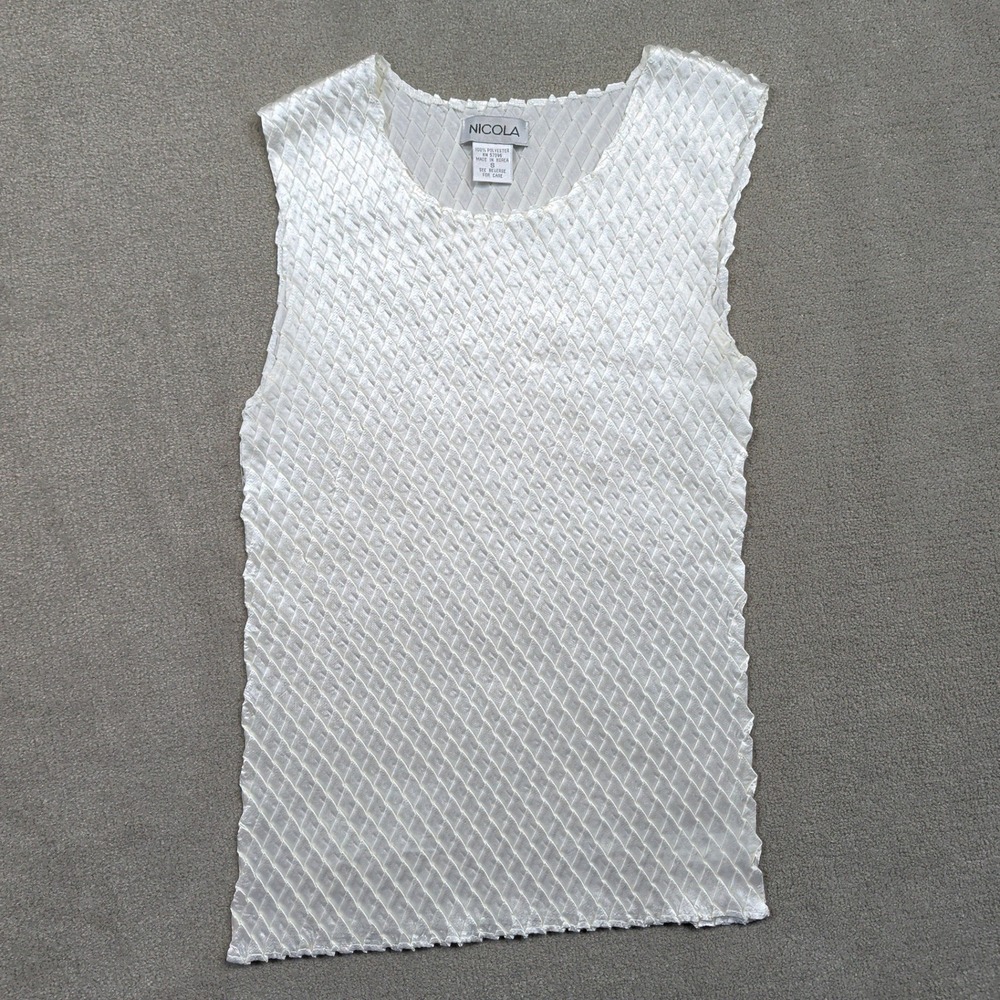 Vintage Nicola Tank Top Womens Small White Diamond Popcorn Texture Stretch